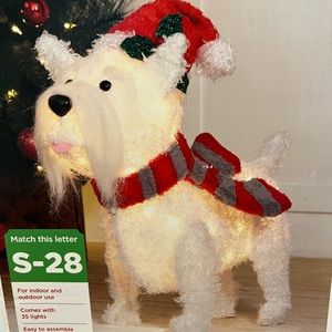 Holiday Time Light-Up White Fluffy Dog Christmas Decoration Garden Yard Xmas